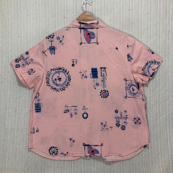 TY Wear Pink Cotton Short Sleeve Button Up Shirt XL Whimsical Print - Picture 5 of 7